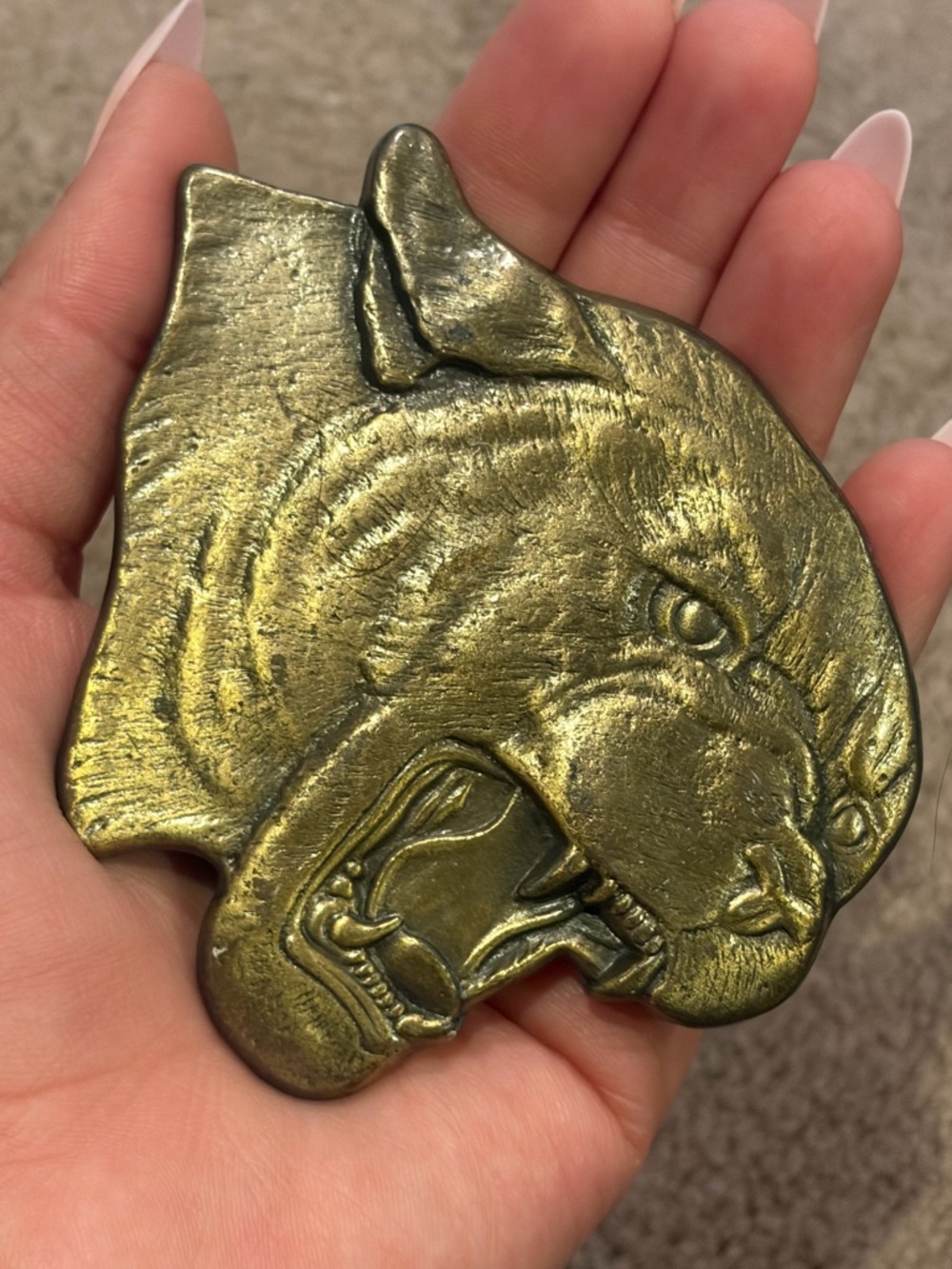 Vintage Roaring Jaguar Lion Cheetah Big Cat Animal Head Metal Belt Buckle